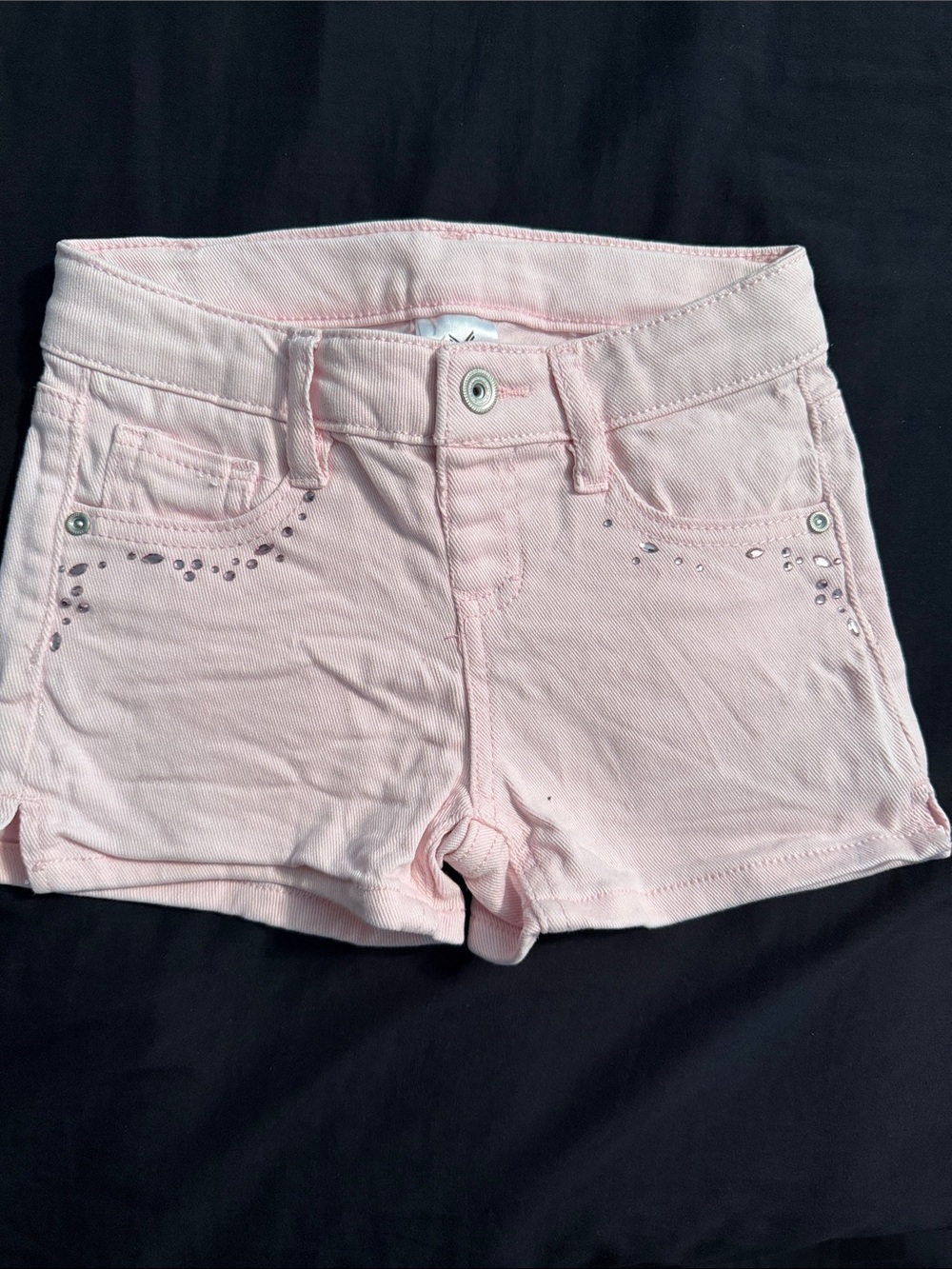 Girls Light Pink Rhinestone Denim Shorts